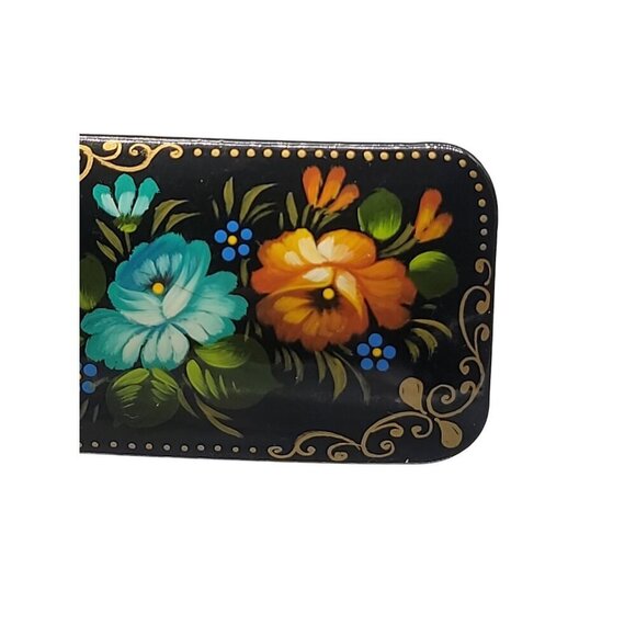 Russian Lacquer Brooch Hand Made Paper Mache Hand Painted Floral Signed - Picture 4 of 8